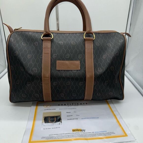Christian Dior Black Brown Monogram Trotter Honeycomb Boston Duffle Bag With Loc